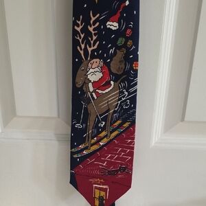 Tie Rack Made In Italy 100% Silk Christmas Santa Cat Dog Reindeer Tie​​